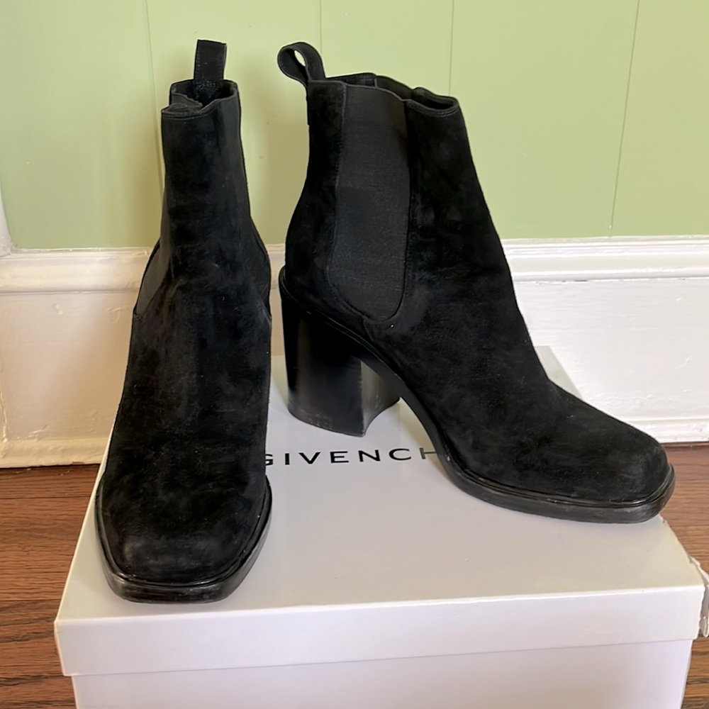 Givenchy black suede chunky heel bootie - size 40